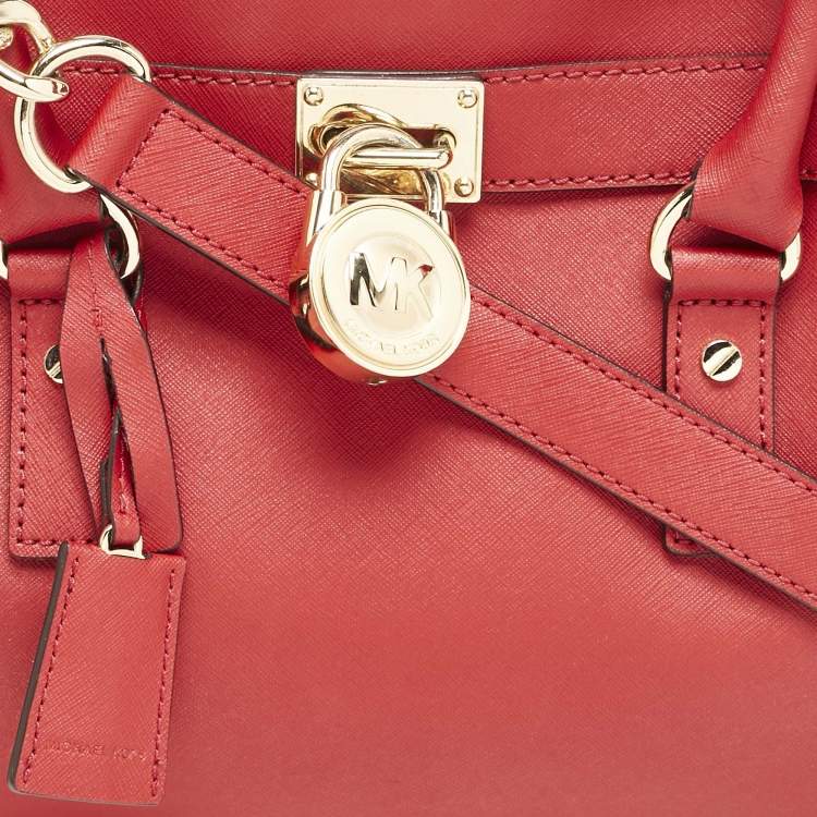 Pre Owned Michael Kors Red Leather Hamilton North South Tote