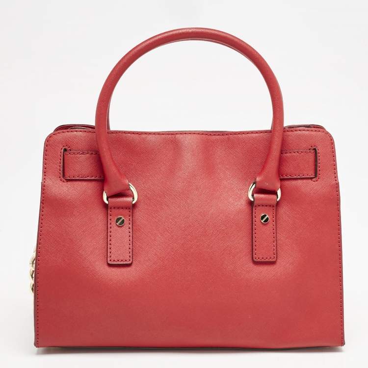 Pre Owned Michael Kors Red Leather Hamilton North South Tote