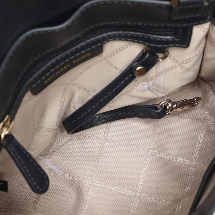 Pre Owned Michael Kors Admiral/Optic Leather Medium Graphic Logo Whitney Top Handle Bag