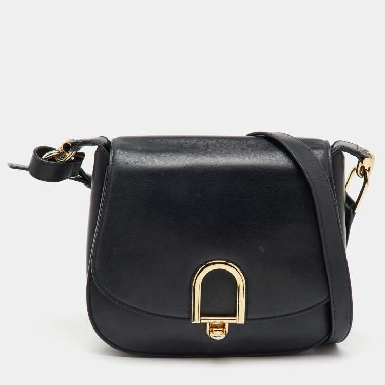 Pre Owned Michael Kors Black Leather Large Delfina Flap Saddle Bag