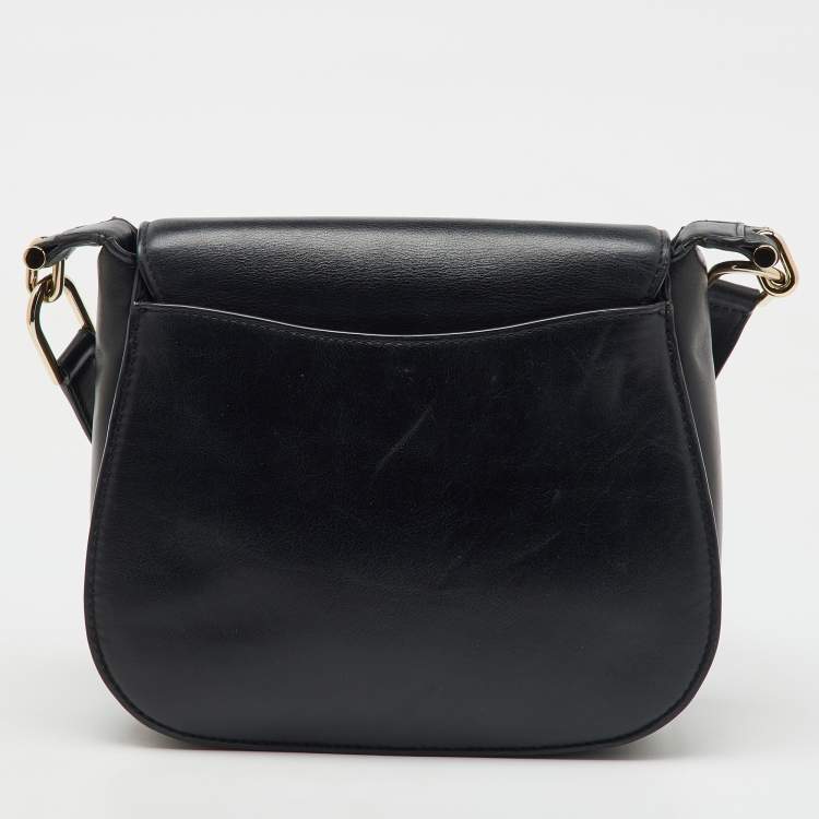 Pre Owned Michael Kors Black Leather Large Delfina Flap Saddle Bag