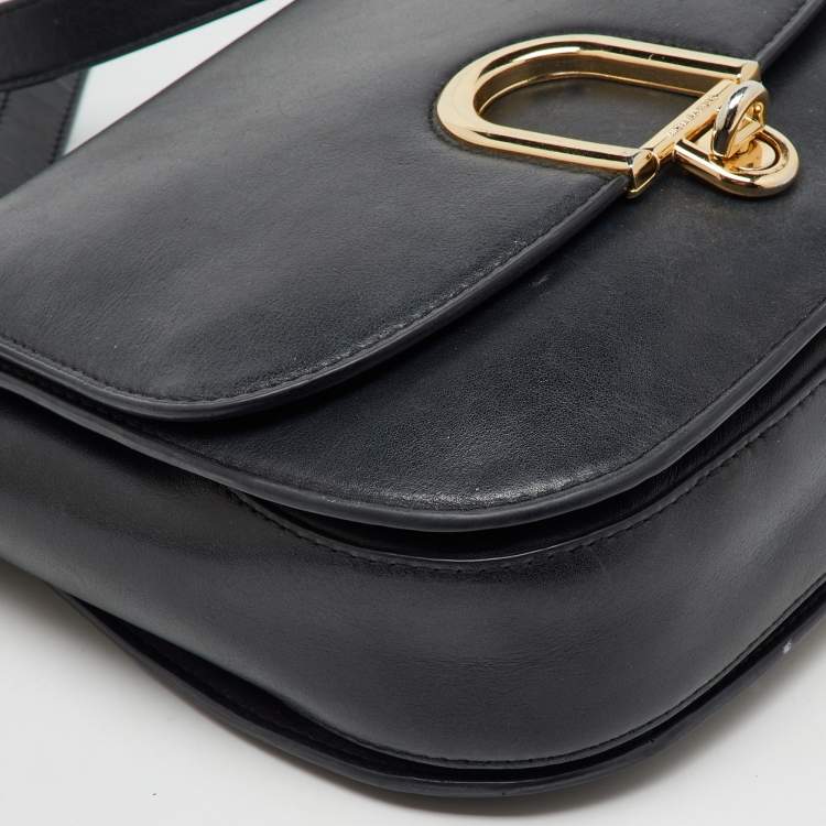 Pre Owned Michael Kors Black Leather Large Delfina Flap Saddle Bag