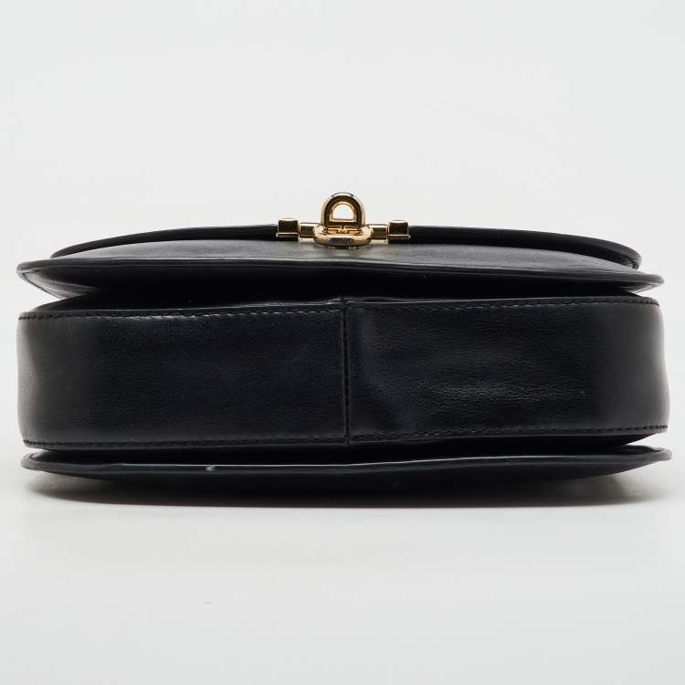 Pre Owned Michael Kors Black Leather Large Delfina Flap Saddle Bag