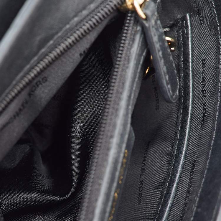 Pre Owned Michael Kors Black Leather Large Delfina Flap Saddle Bag