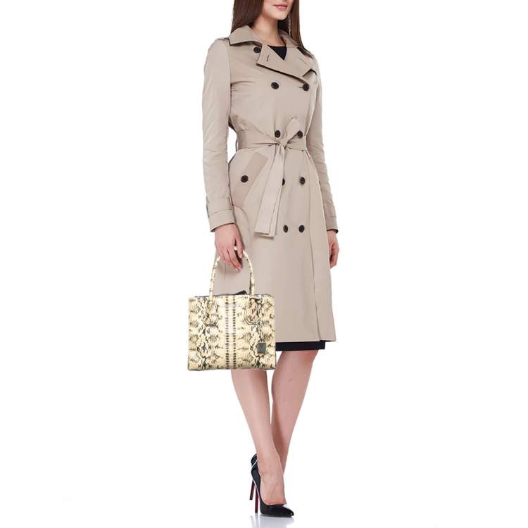 Pre Owned Michael Kors Cream Python Embossed Leather Small Mercer Tote