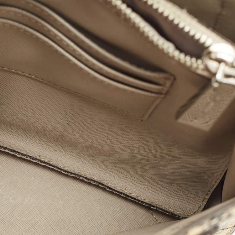 Pre Owned Michael Kors Cream Python Embossed Leather Small Mercer Tote