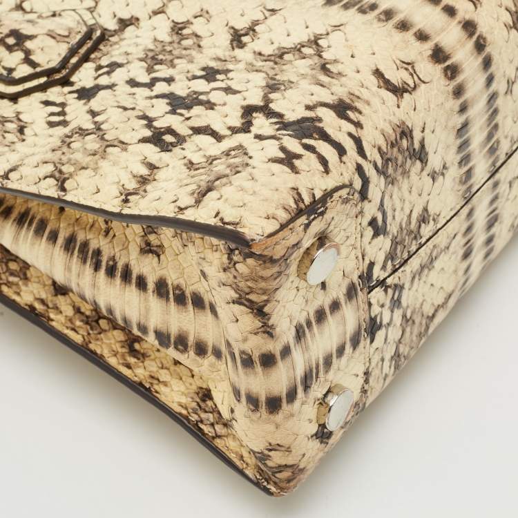 Pre Owned Michael Kors Cream Python Embossed Leather Small Mercer Tote