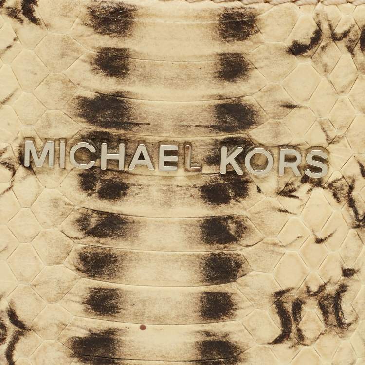 Pre Owned Michael Kors Cream Python Embossed Leather Small Mercer Tote