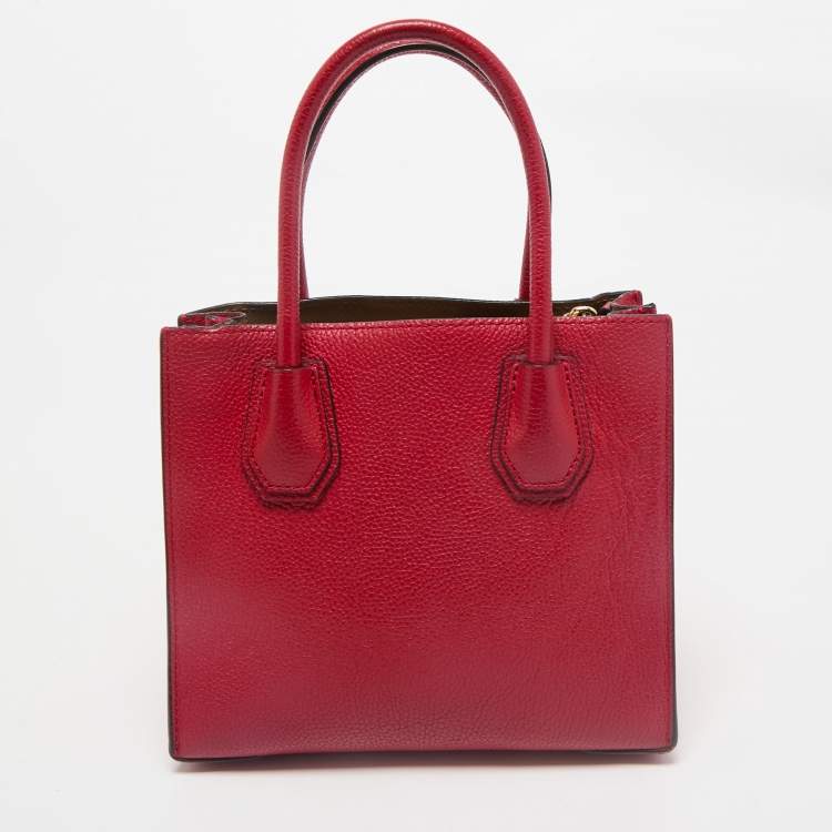 Pre Owned Michael Kors Red Leather Small Mercer Tote