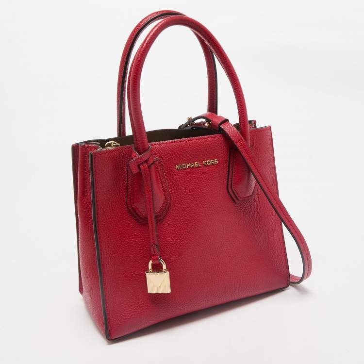 Pre Owned Michael Kors Red Leather Small Mercer Tote