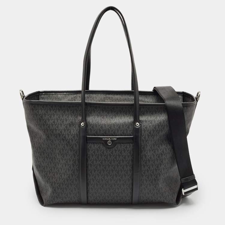 Pre Owned Michael Kors Black Signature Coated Canvas Large Beck Tote