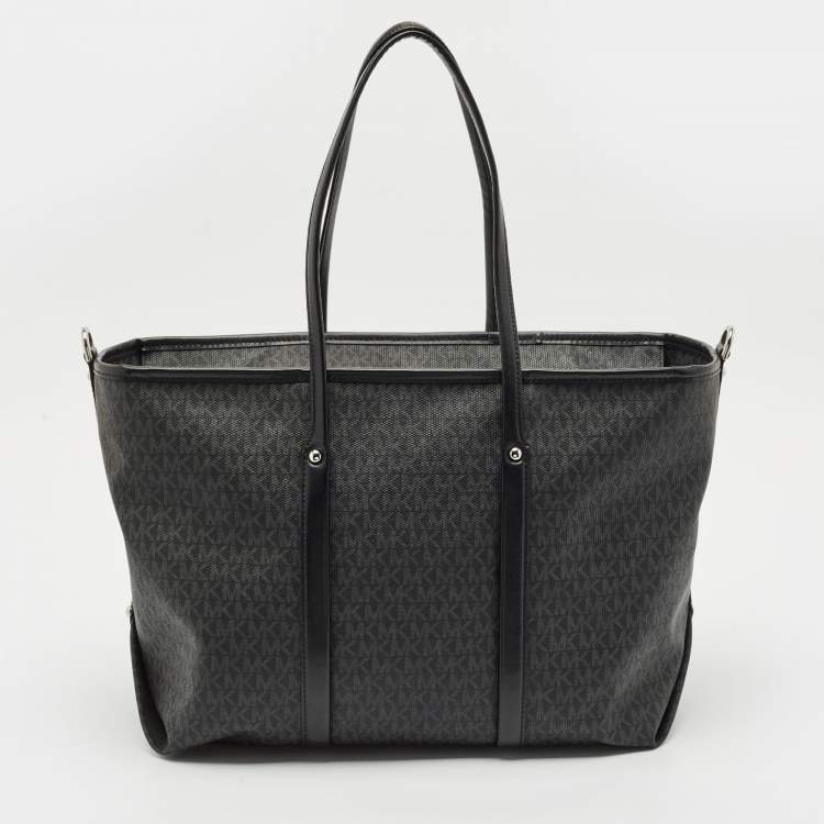 Pre Owned Michael Kors Black Signature Coated Canvas Large Beck Tote