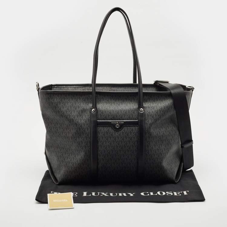 Pre Owned Michael Kors Black Signature Coated Canvas Large Beck Tote