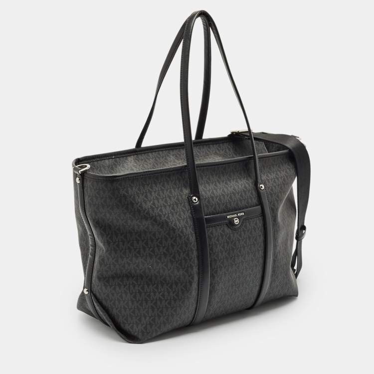 Pre Owned Michael Kors Black Signature Coated Canvas Large Beck Tote