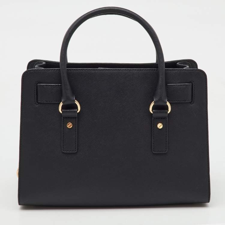 Pre Owned Michael Kors Black Saffiano Leather Medium Hamilton Tote