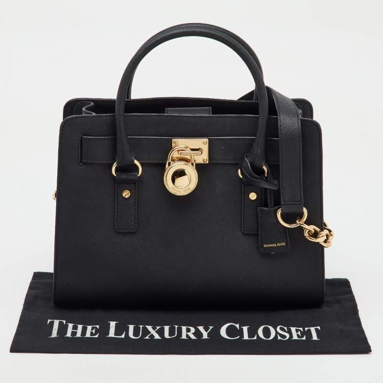 Pre Owned Michael Kors Black Saffiano Leather Medium Hamilton Tote