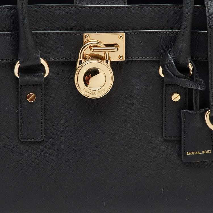Pre Owned Michael Kors Black Saffiano Leather Medium Hamilton Tote