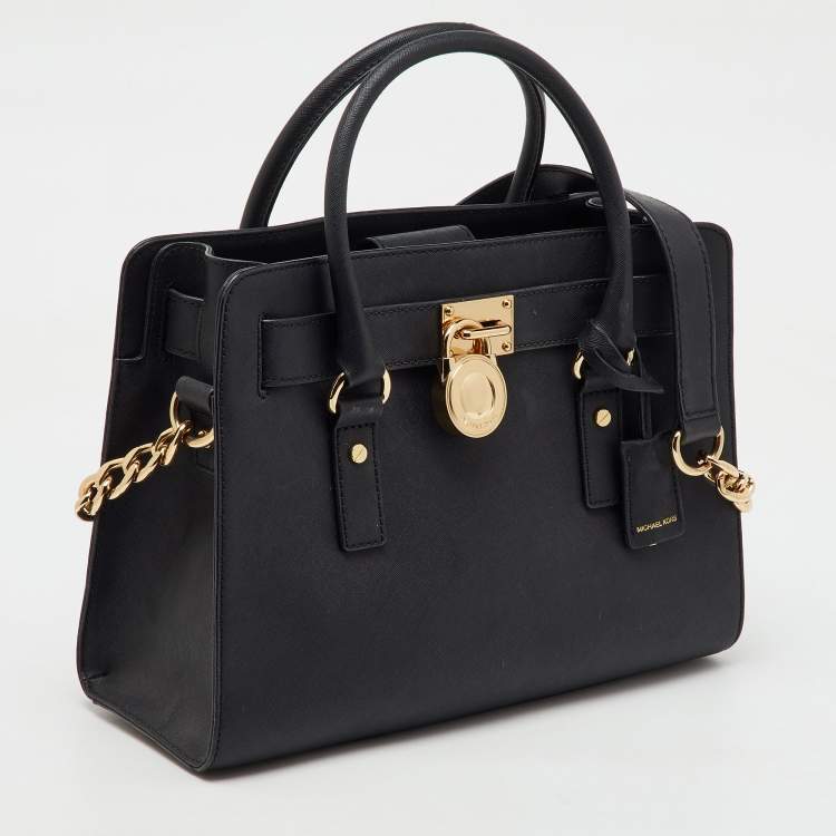 Pre Owned Michael Kors Black Saffiano Leather Medium Hamilton Tote