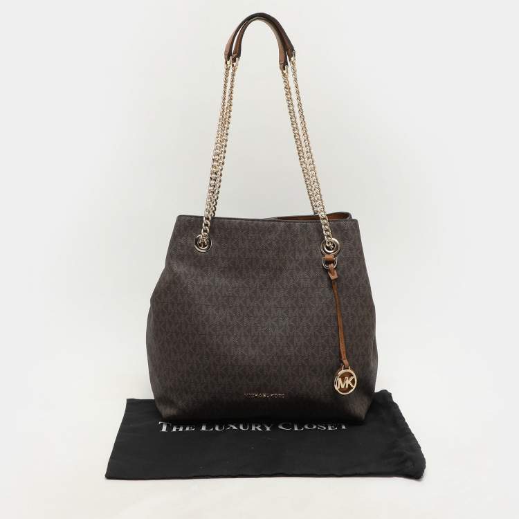 Pre Owned Michael Kors Brown Coated Canvas Jet Set Tote