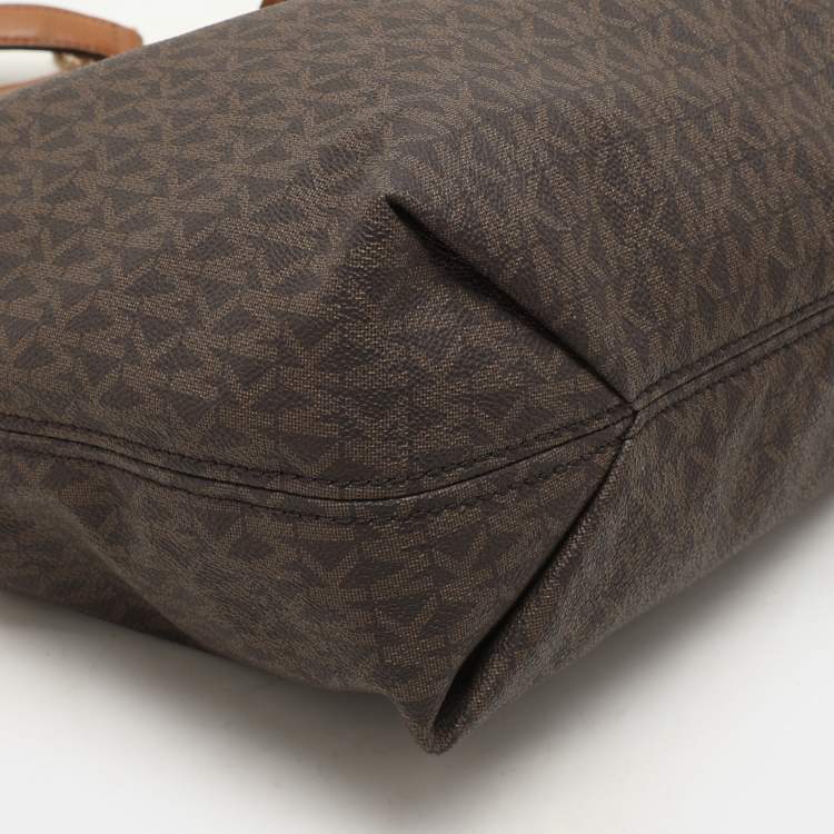 Pre Owned Michael Kors Brown Coated Canvas Jet Set Tote