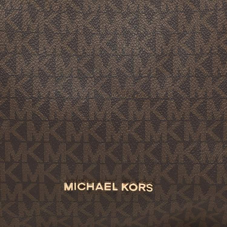 Pre Owned Michael Kors Brown Coated Canvas Jet Set Tote