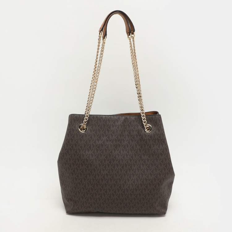 Pre Owned Michael Kors Brown Coated Canvas Jet Set Tote