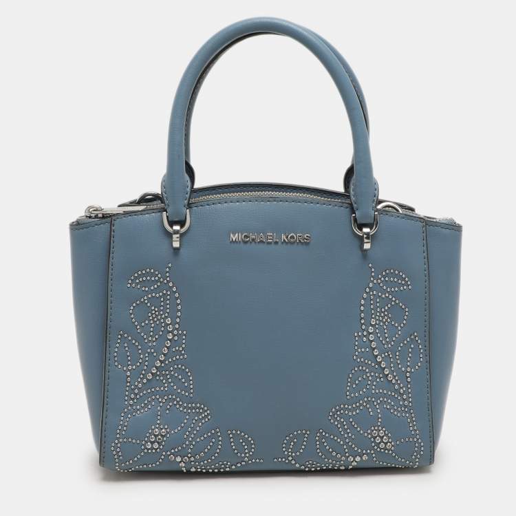 Pre Owned Michael Kors Blue Leather Studded Ellis Satchel