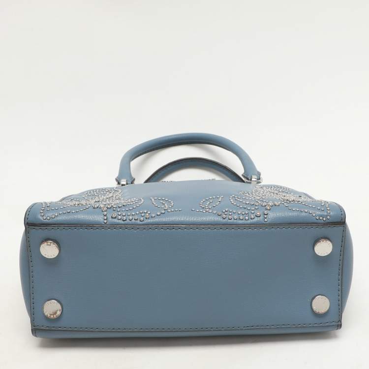 Pre Owned Michael Kors Blue Leather Studded Ellis Satchel