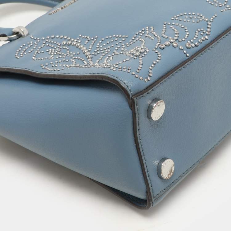 Pre Owned Michael Kors Blue Leather Studded Ellis Satchel