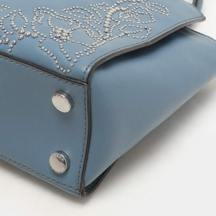 Pre Owned Michael Kors Blue Leather Studded Ellis Satchel