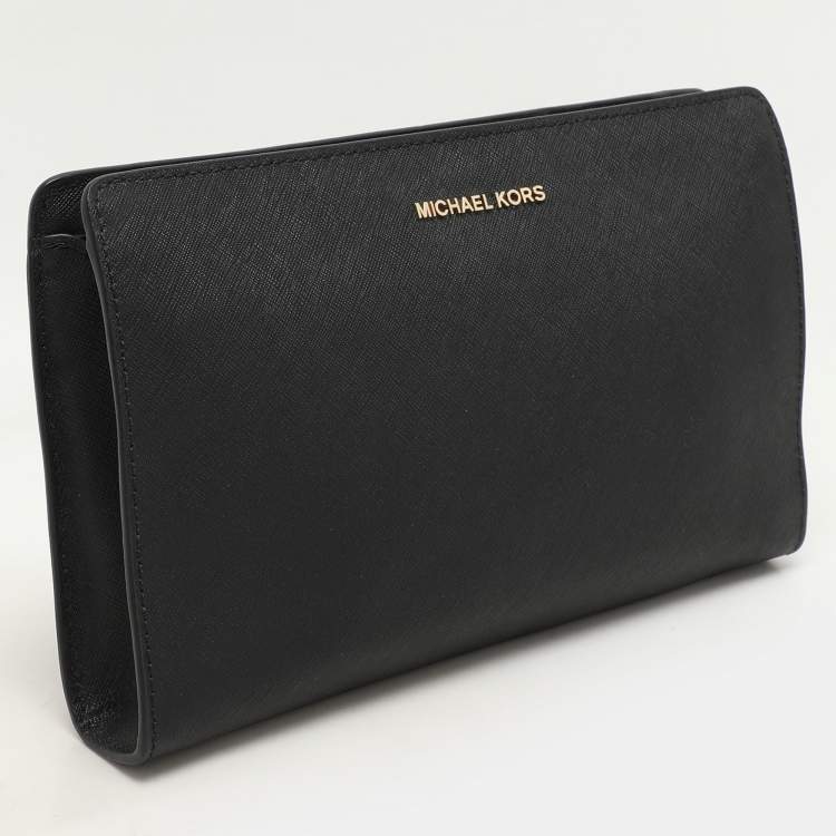 Pre Owned Michael Kors Black Leather Large Jet Set Travel Crossbody Bag