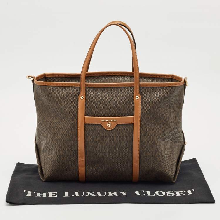 Pre Owned Michael Kors Brown Signature Coated Canvas Beck Tote