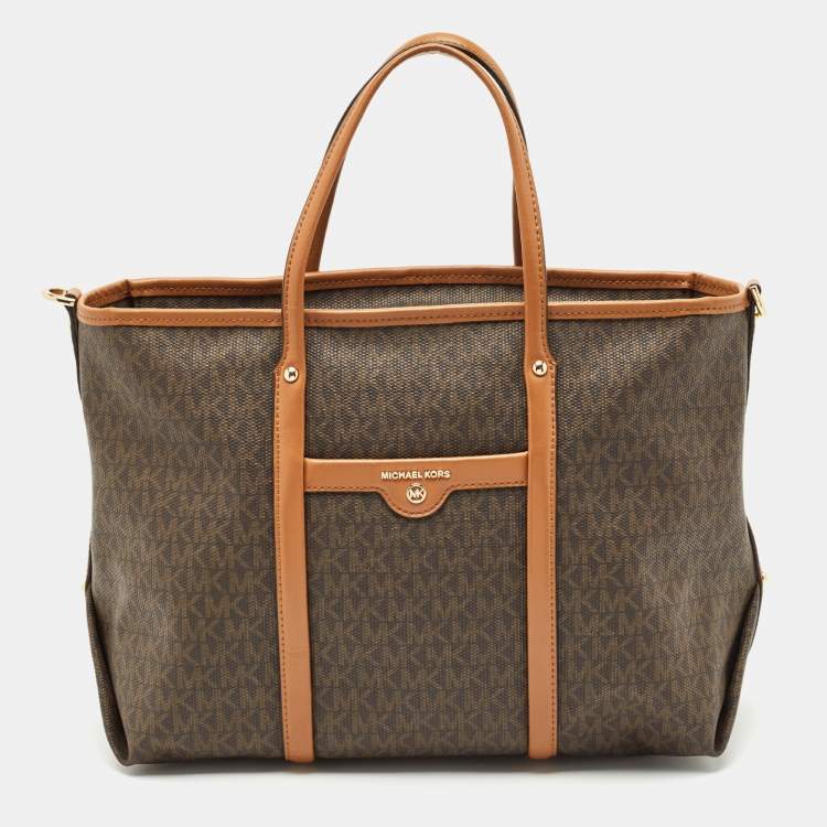 Pre Owned Michael Kors Brown Signature Coated Canvas Beck Tote