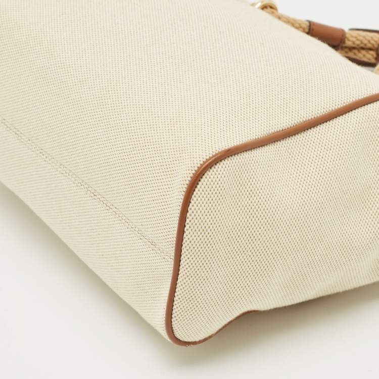 Pre Owned Michael Kors Brown/Off White Canvas and Leather Small Talia Tote