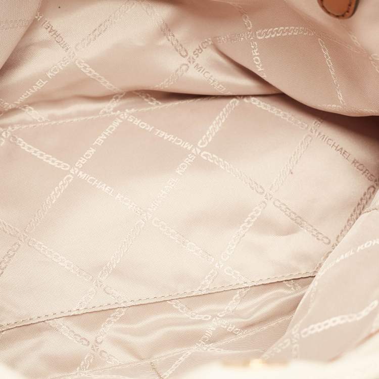 Pre Owned Michael Kors Brown/Off White Canvas and Leather Small Talia Tote