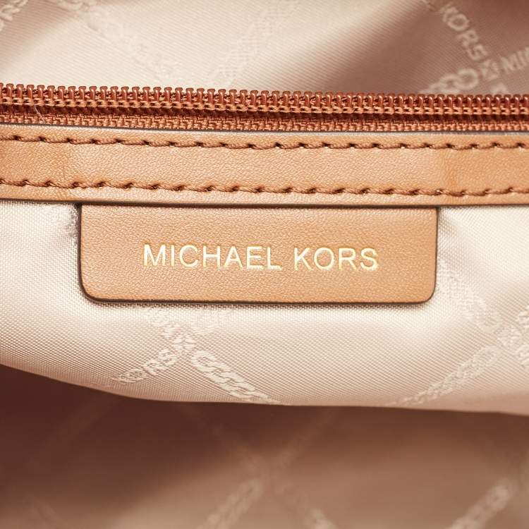 Pre Owned Michael Kors Brown/Off White Canvas and Leather Small Talia Tote