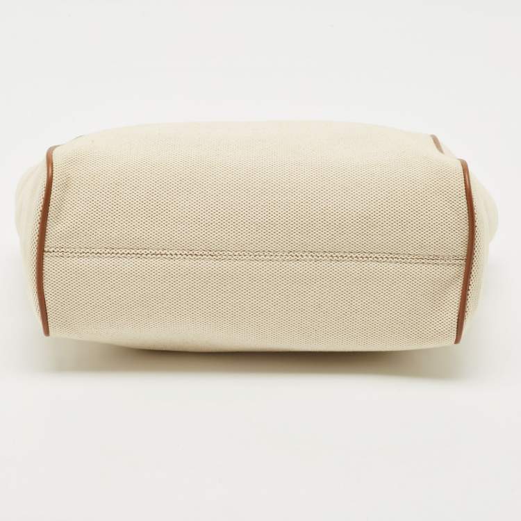 Pre Owned Michael Kors Brown/Off White Canvas and Leather Small Talia Tote