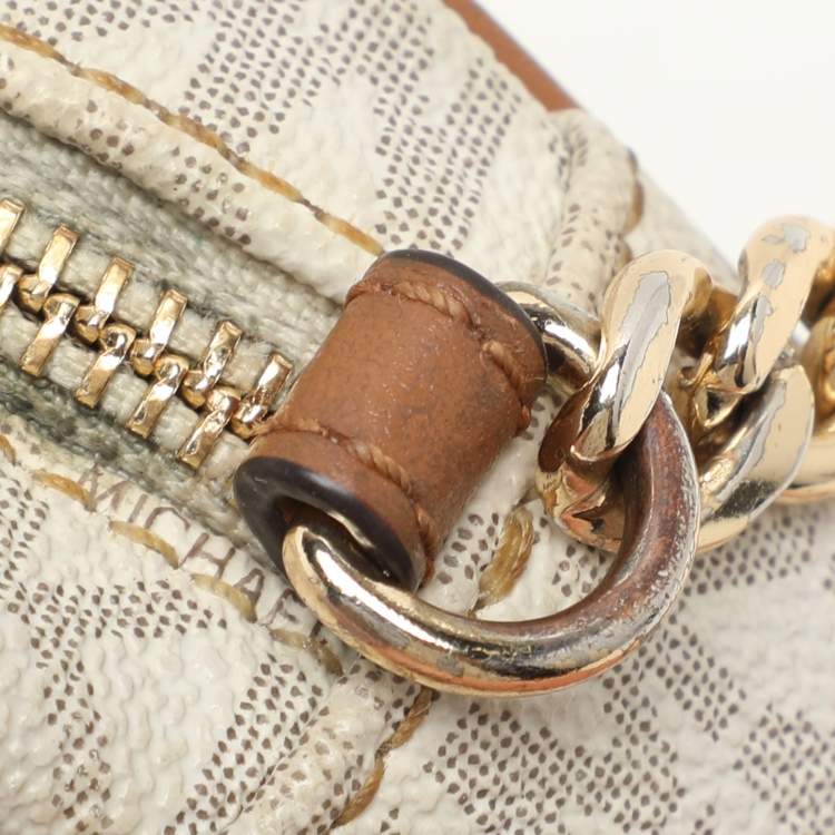 Pre Owned Michael Kors White Signature Coated Canvas Jet Set Travel Camera Crossbody Bag