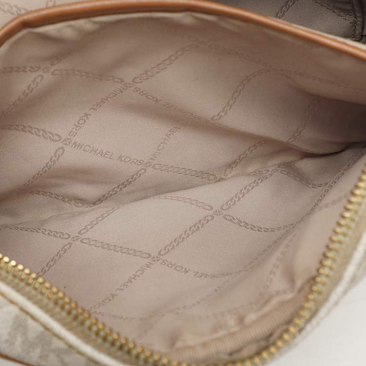Pre Owned Michael Kors White Signature Coated Canvas Jet Set Travel Camera Crossbody Bag