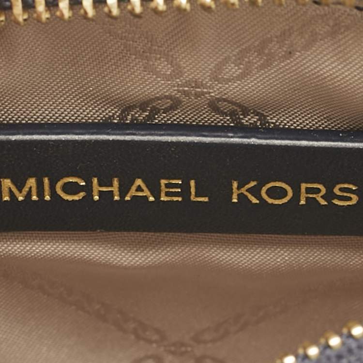Pre Owned Michael Kors White/Blue Signature Coated Canvas Accordion Mercer Crossbody Bag