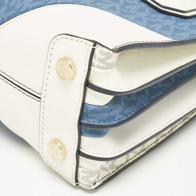 Pre Owned Michael Kors White/Blue Signature Coated Canvas Accordion Mercer Crossbody Bag