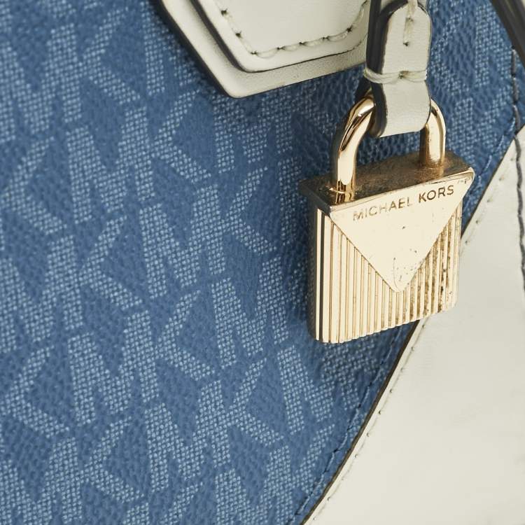 Pre Owned Michael Kors White/Blue Signature Coated Canvas Accordion Mercer Crossbody Bag