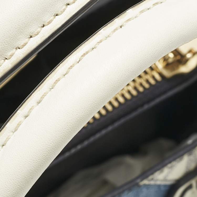 Pre Owned Michael Kors White/Blue Signature Coated Canvas Accordion Mercer Crossbody Bag