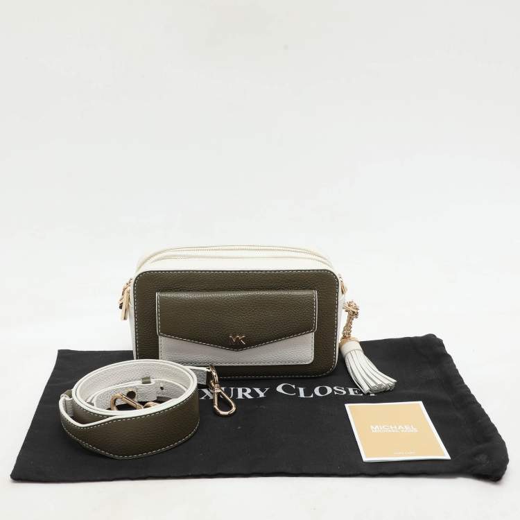 Pre Owned Michael Kors White/Olive Leather Maeve Crossbody Bag