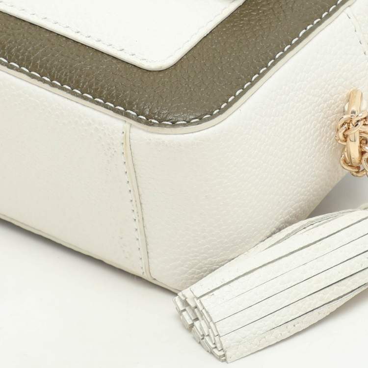 Pre Owned Michael Kors White/Olive Leather Maeve Crossbody Bag