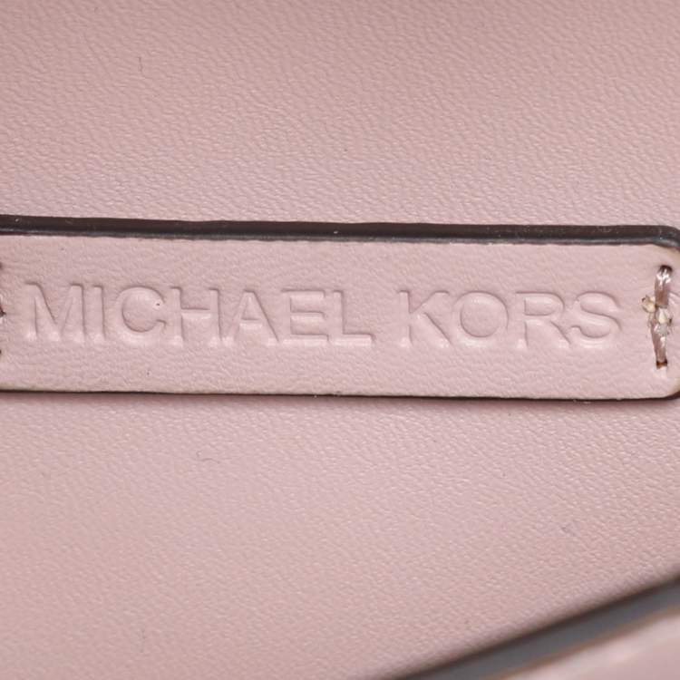 Pre Owned Michael Kors Brown/Pink Signature Coated Canvas And Leather Small Lita Crossbody Bag