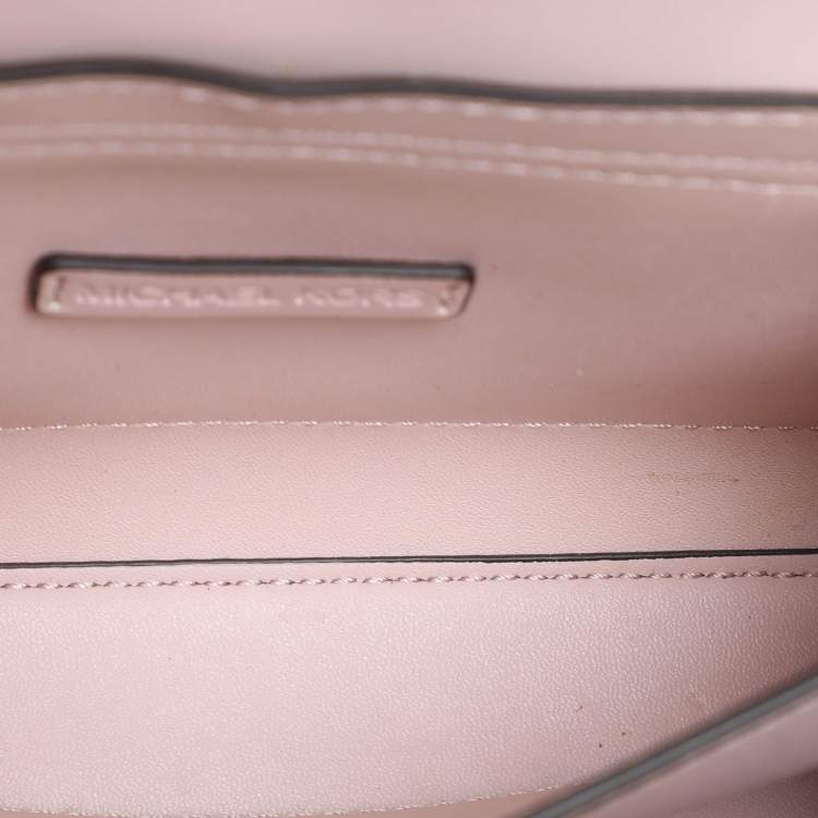 Pre Owned Michael Kors Brown/Pink Signature Coated Canvas And Leather Small Lita Crossbody Bag