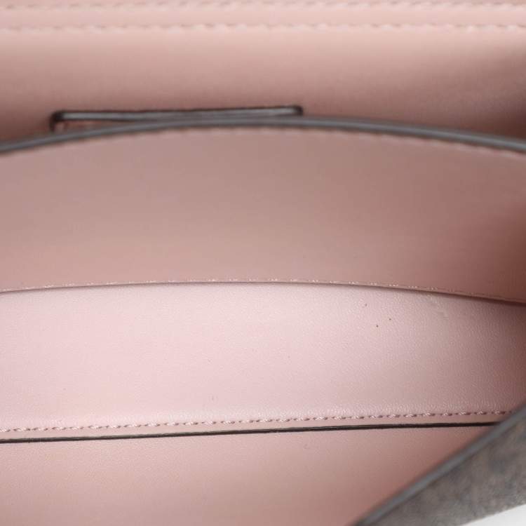 Pre Owned Michael Kors Brown/Pink Signature Coated Canvas And Leather Small Lita Crossbody Bag