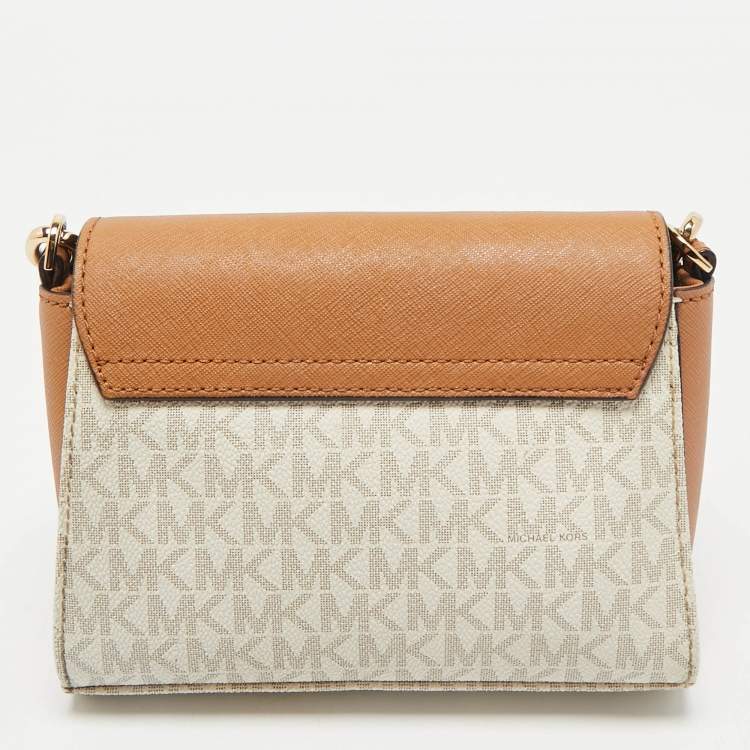 Pre Owned Michael Kors Brown/Vanilla Signature Coated Canvas Crossbody Bag