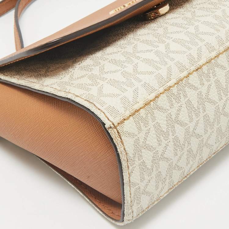 Pre Owned Michael Kors Brown/Vanilla Signature Coated Canvas Crossbody Bag